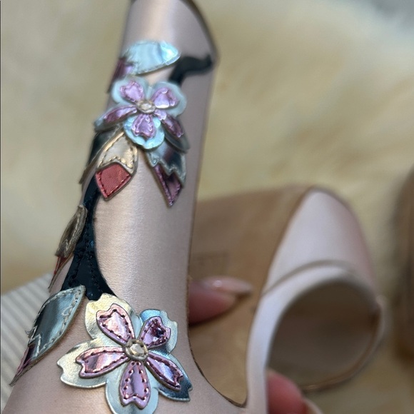 BALLIN Vintage Pink Satin Floral Metallic Heels Size 39 - Picture 10 of 16